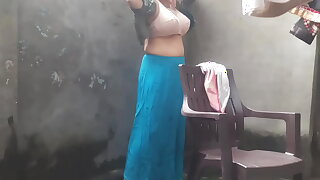 Wife bathing outdoor yard